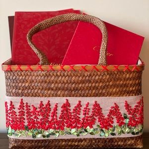 Silk embroidered red floral bag (large)